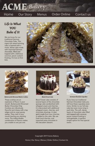 portfolio piece for bakery website